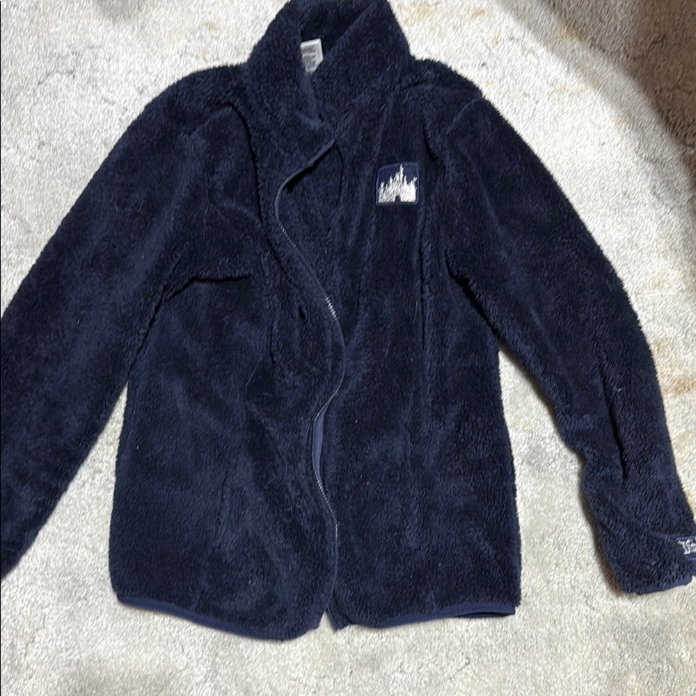 Blue Disney Fleece Jacket with High Collar and Plush Texture